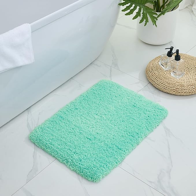 Bathroom Rugs Non Slip Washable, Ultra Thick Soft Microfiber Absorbent Bath Mats, High Density Foam Latex Non Slip Backing Bath Rugs, Fluffy Floor Carpet for Tub&Shower 24x17, SpaBlue
