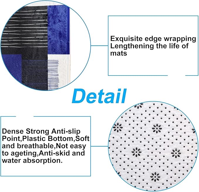 All Smiles Blue Shower Curtain Sets with Non-Slip Rugs,Toilet Lid Cover and Bath Mat, Black and Gray Bathroom Decor Set Accessories Waterproof Shower Curtains