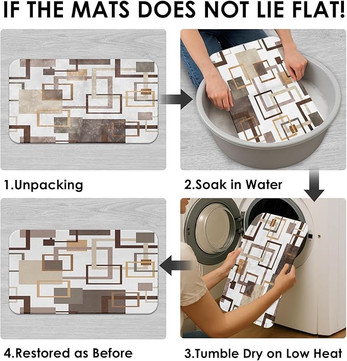 Geometric Brown Shower Curtain Set with Toilet Lid Cover and Non-Slip Rugs, Abstract Square 4 Pcs Shower Curtain for Bathroom, Modern Simple Line Bathroom Decor