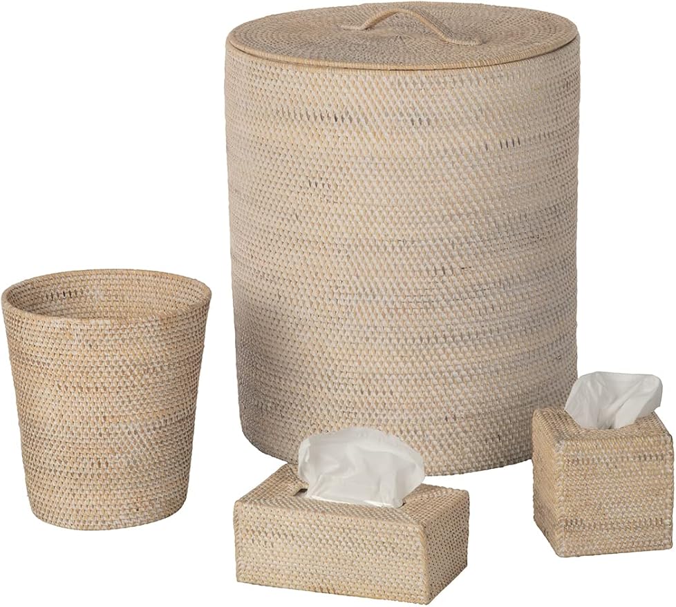 KOUBOO Loma Round Rattan Hamper Laundry Basket with Lid Removable, Natural Decor Style, Wicker Basket for Clothes Storage, Wicker Laundry Hamper