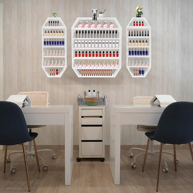 Nail Polish Organizer Wall Mounted, 3Pcs 6-Tier Nail Polish Storage Rack, Metal Nail Polish Storage Holder, Multifunctional Organizer for Essential Oil Perfume at Home Salon Spa(White)
