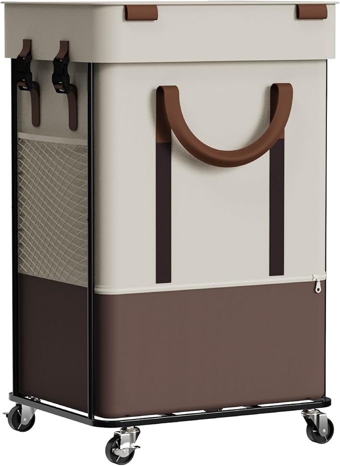 150L Rolling Laundry Basket with Wheels, Double Laundry Hamper 2 Section, with 2 Inner Bag, Lid, Handle and Mesh Bag, Large Tall Dirty Clothes Hampers