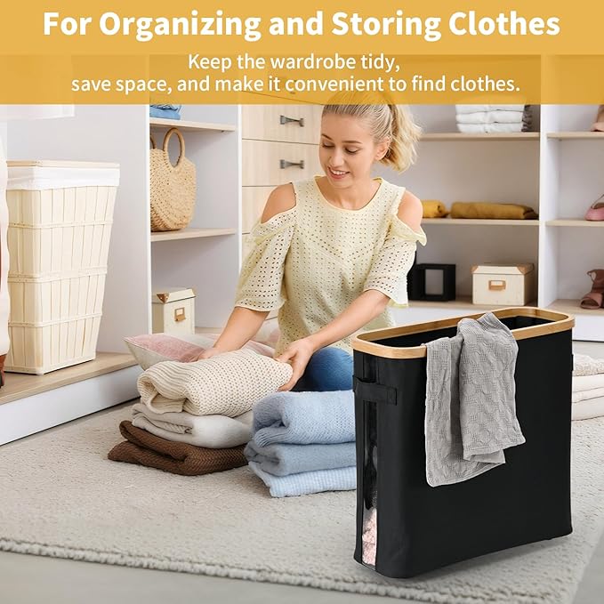 32L Bathroom Toilet Paper Storage Basket with Lid and Handle - Mega Capacity, Bamboo Collapsible Toilet Paper Holder Storage with Non-Slip Bottom, Extra Toilet Roll Storage, Starry Black,1 Pack