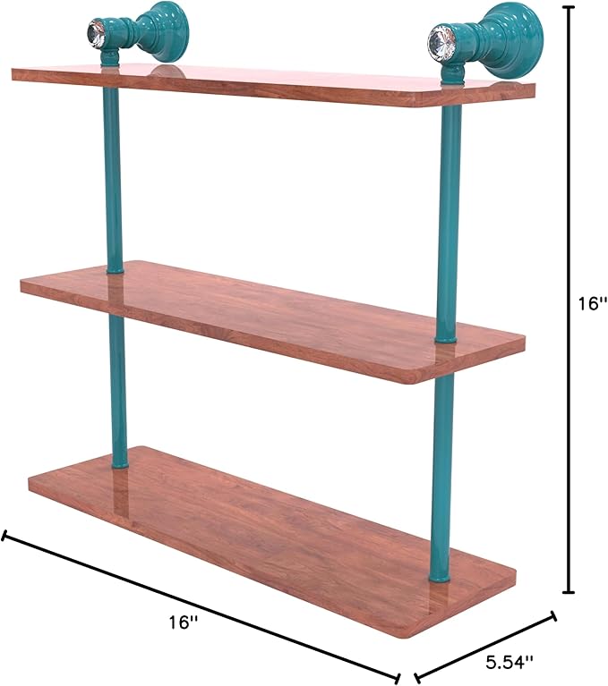 Allied Brass CC-5-16-IRW-GLT Carolina Crystal Collection 16 Inch Triple Wood Shelf, Glokzin Teal