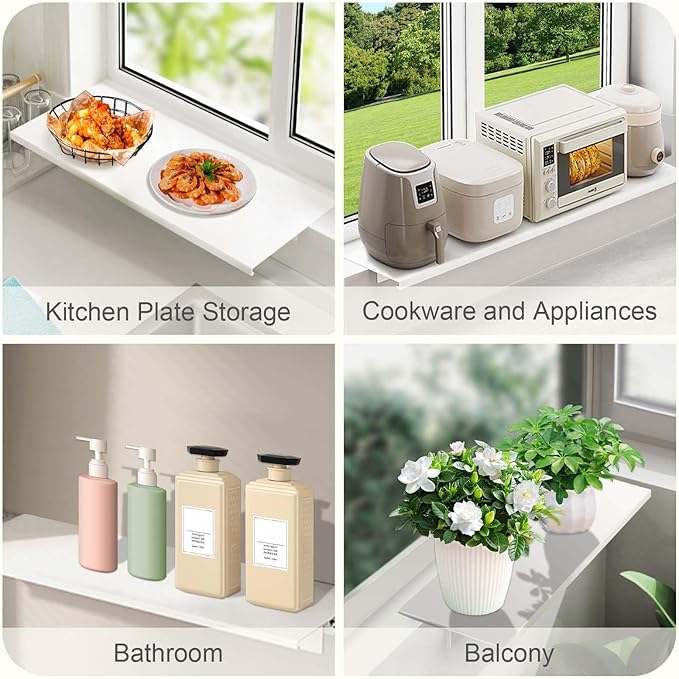 Window Sill Extender Plate, Carbon Steel Storage Shelf, 15.8x7.9in Countertop Extension Board with Magnetic Base, No Punching, for Kitchen Office Bathroom White