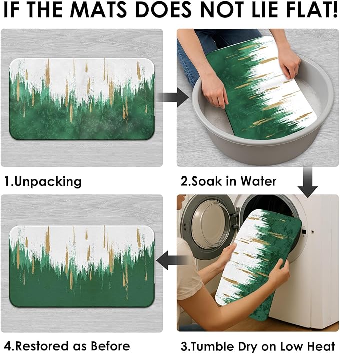 Green Gold White Shower Curtain Set with Toilet Lid Cover and Non-Slip Rugs for Bathroom, Modern Oil Painting Abstract 4 Pcs Shower Curtain, Bathroom Set with 12 Hooks