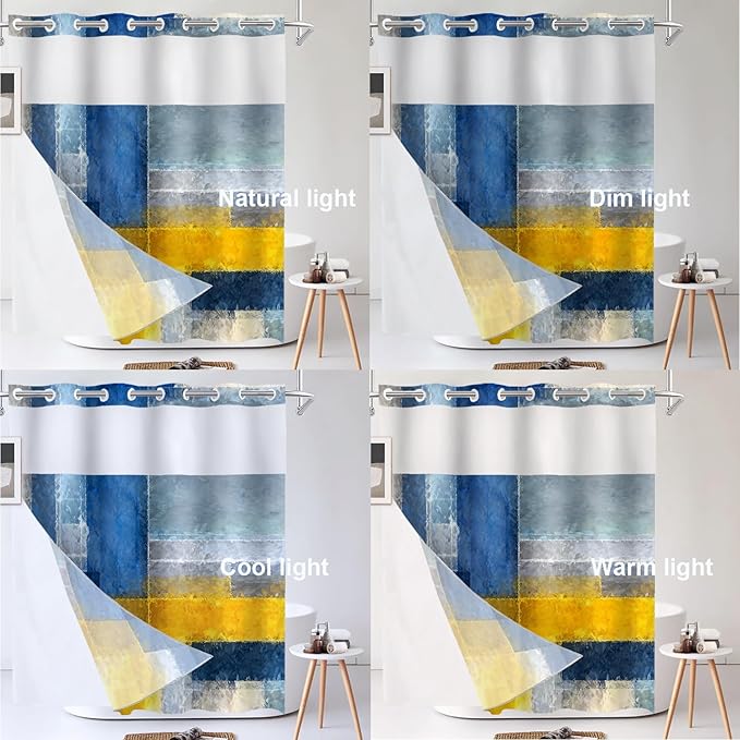 Shrahala Brown Abstract Art No Hooks Shower Curtain with Snap in Liner Set, Grey Contemporary Colorful Bathroom Décor Polyester Fiber Waterproof for Stall Bathtubs 71 X 86 in