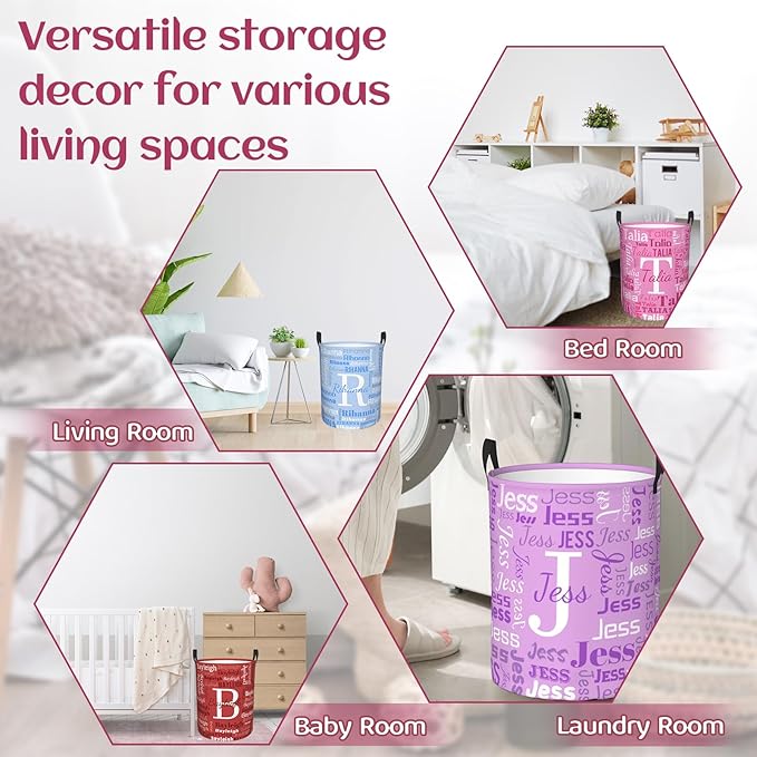 Custom Name Laundry Hamper, Personalized Laundry Baskets with Name for Boys Girls Women Men, Customized Collapsible Dirty Clothes Hamper with Handles Storage Gifts for Bathroom Bedroom Living Room
