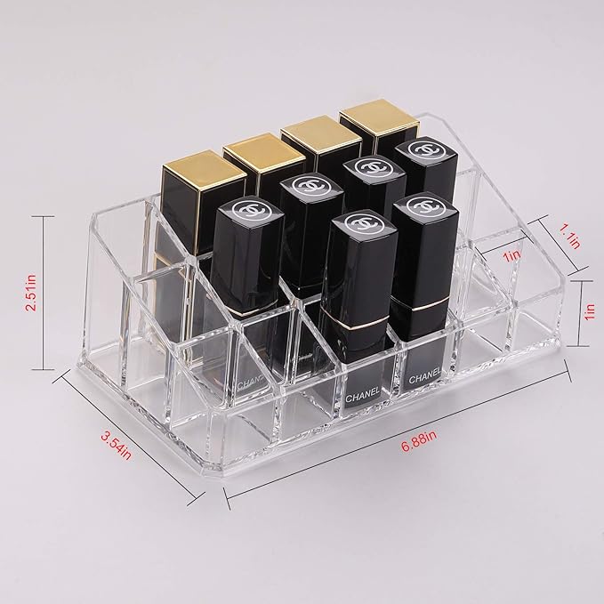 Lipstick Organizers and Storage,18 Slots Acrylic Lipstick Holder & Cosmetics Storage Display Case,Keep Lipsticks,Lip Gloss,Makeup Brushes in Order