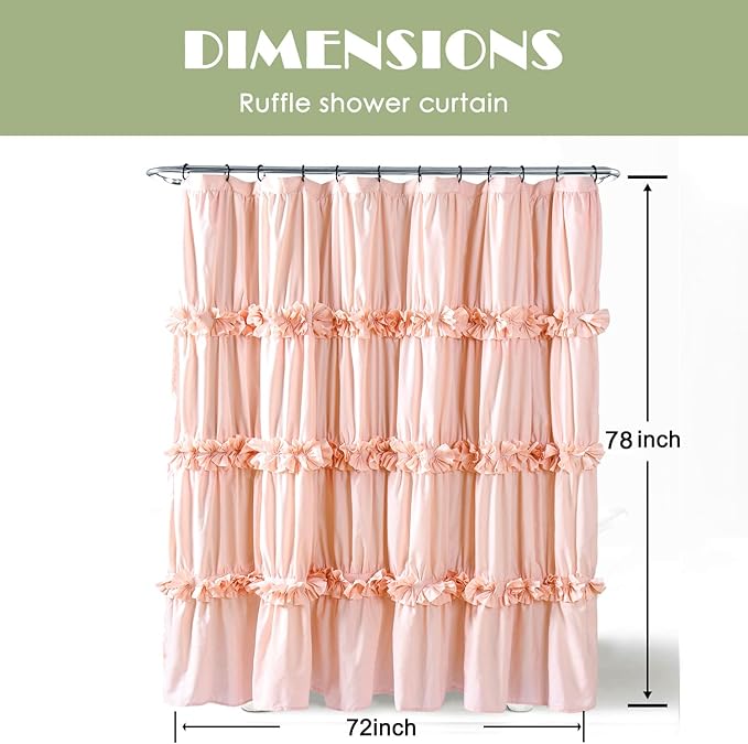 Victorian Ruffle Shower Curtain 72x78 Inches Long, Vintage Handcrafted Bow Tie Bath Curtain for Master Bathroom, Ruched Microfiber Bathroom Curtain with 12 Buttonholes, Peach (LQ-10)