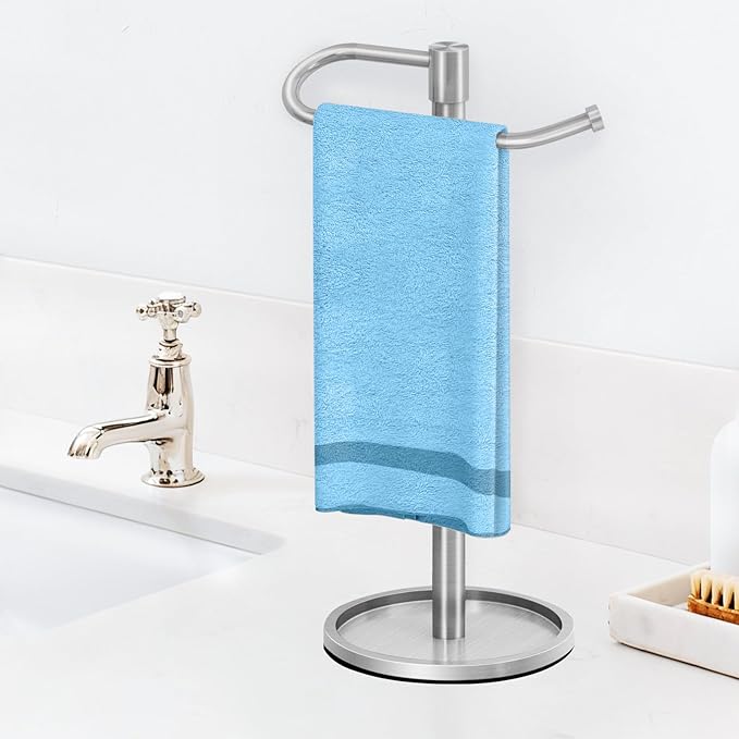 Hand Towel Holder Stand, Brushed Nickel Standing Towel Racks for Bathroom, Stainless Steel Free Standing Towel Rack, Towel Bar Kitchen Vanity Countertops Decor