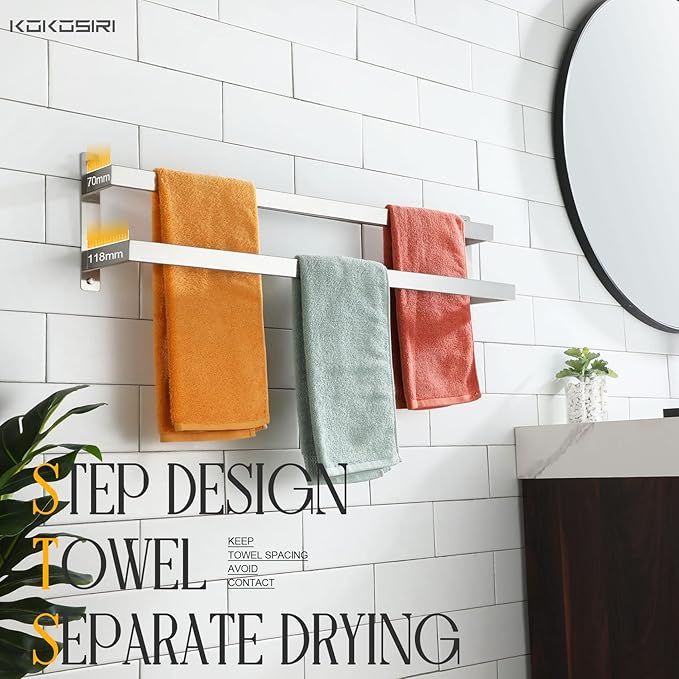 KOKOSIRI Bath Towel Bars 32 Inches Bathroom 2-Tiers Ladder Towel Rails Towel Holders Wall Mounted Towels Shelves Rack Brushed Stainless Steel, B5008BR-L32