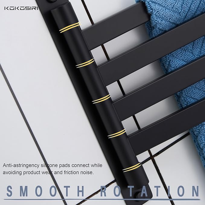 KOKOSIRI Bathroom Towel Bars Swivel Towel Rails Matte Black Swing Out Hand Towel Holder 4-Arm for Bath Kitchen Wall Stainless Steel B5007BK-A4