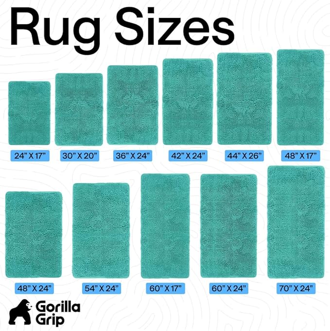 GORILLA GRIP Bath Rug Mat 60x24, Thick Soft Absorbent Chenille, Quick Dry Microfiber Mats, Rubber Backing Machine Washable Shower Floor Rugs, Bathmat Runner, Bathroom Home Decor Accessories, Turquoise