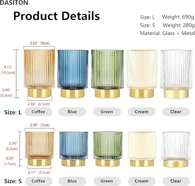 DASITON Makeup Brush holder Organizer,Crystal Cosmetic Makeup Brush Glass Brushes Storage Holder, Vintage Make Up Brush Cup Pen Pencil Holder striped vase(Blue S)