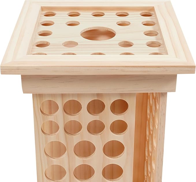125 Slots Essential Oil Storage Shelf Wood Rotating Essential Oil Bottle Display Rack Wooden Farmhouse Style Essential Oil Stand Holder with Base for Aromatherapy Bottles Organization, Wood Color