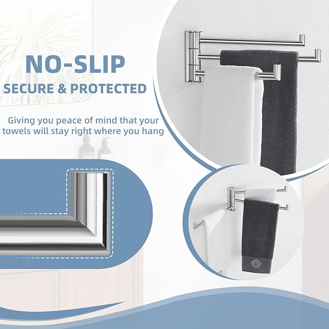 Aomasi Swivel Towel Rack for Bathroom, 304 Stainless Steel Wall Mounted Rotating Towel Holder with 3 Arms, Space Saving & Heavy Duty, Polished Chrome