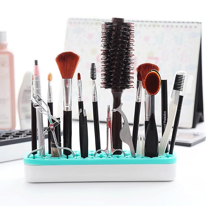 TANG SONG 1 PC Rectangle Silicone Make up Brush Holder Cosmetic Storage Box Desktop Organizers (Green)