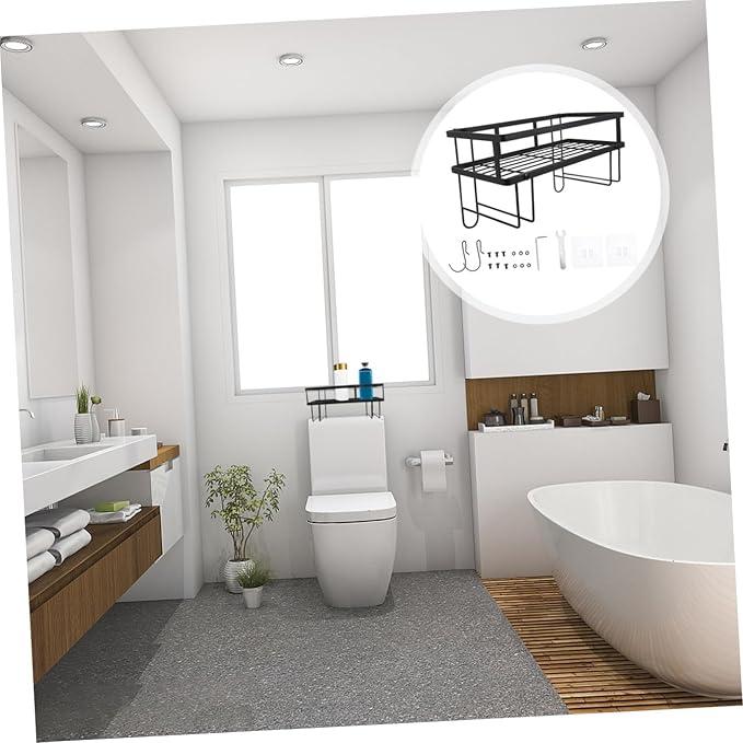 Single-Layer Toilet Rack Storage Tiers Bathroom Shelf Over for Toilet Shelves Carbon Steel Black