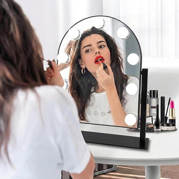 Arched Makeup Vanity Mirror with Lights LED Makeup Mirror Detachable 10X Magnification, Hollywood Make Up Mirror with Lighting, Smart Touch, Rechargeable,360° Rotation,Black 14.17"x 11.81"