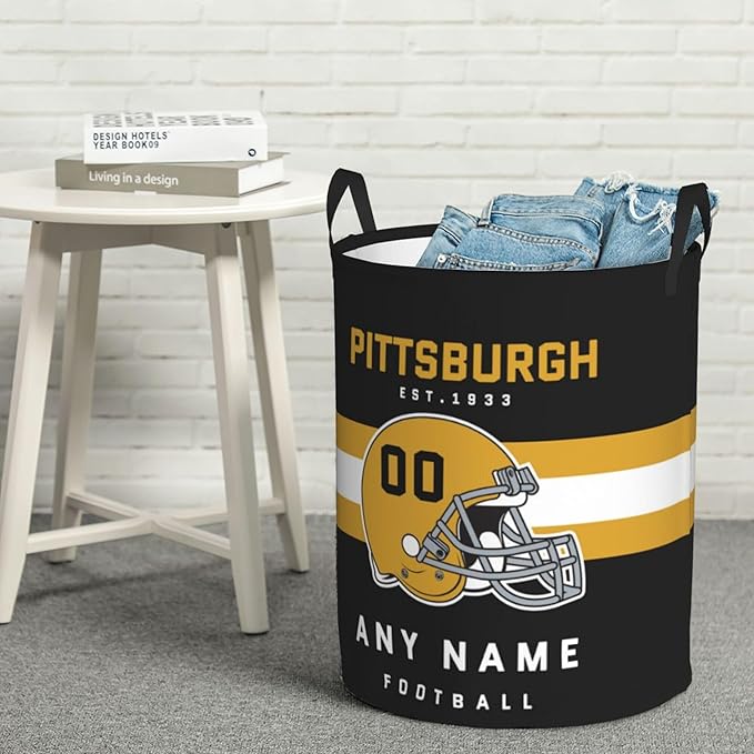 Custom Pittsburgh Laundry Hamper - Personalized Football Style Laundry Basket - Customized Name And Number - Dirty Clothes Hamper Waterproof Large Capacity Hamper for Bedroom Bathroom Living Room