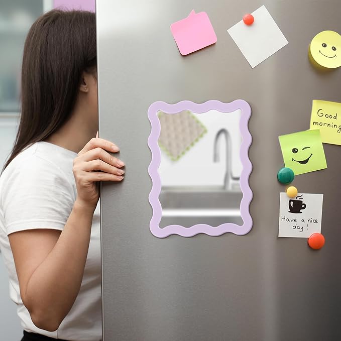 Leinuosen 1 Pcs Scalloped Magnetic Locker Mirror Small Real Glass Makeup Mirror with Magnetic Backing Cute Locker Decorations for Office Cabinet Lockers Accessories (5 x 7 Inch,Purple)