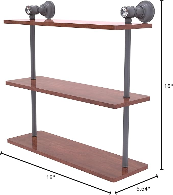 Allied Brass CC-5-16-IRW Carolina Crystal Collection 16 Inch Triple Wood Shelf, Matte Gray