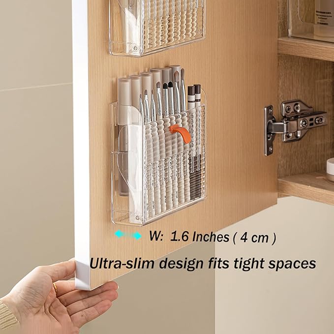MORNITE 3 Pcs Wall-Mounted Makeup Organizer Set, Makeup Holder for Lipstick, Pencils, Brush, Lip Liner, Cabinet Storage for Mirror, Door, Bathroom, Vanity