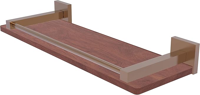 Allied Brass MT-1-16-GAL-IRW Montero Collection 16 Inch Solid IPE Ironwood Gallery Rail Wood Shelf, Brushed Bronze