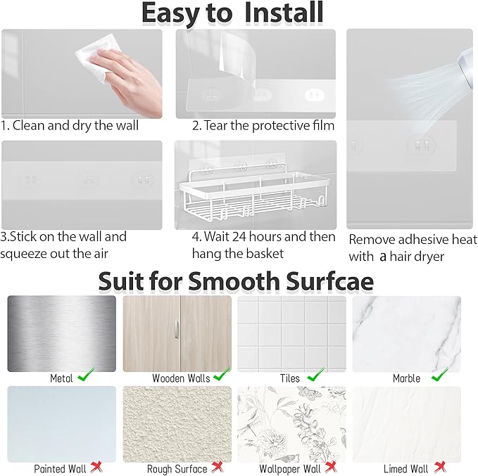 Liuoud 10 Pack Shower Caddy Organizer Rack Shelf for Inside Shower, Self Adhesive Wall Storage Basket Rustproof Stainless Steel Shampoo Holder Bathroom Accessory Decor Set, Grey