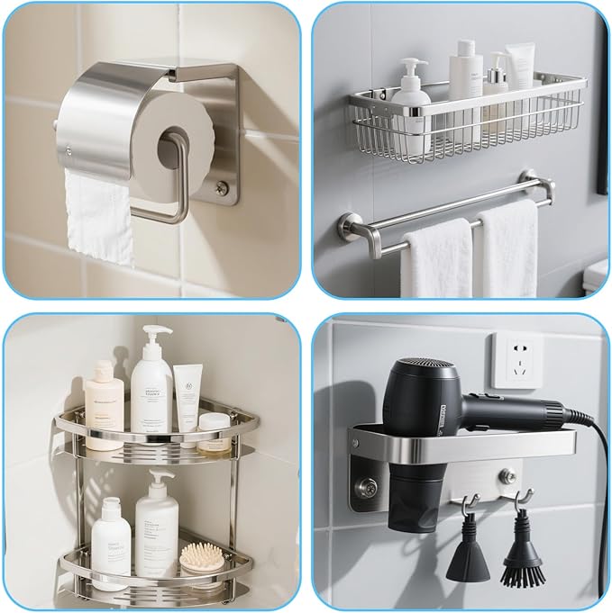 30pcs Towel Bar Rod Replacement Parts Set, Stainless Steel Bathroom Mounting Holder Bracket Towel Bar Mounting Hardware Kit with Round and Square Base Screws Wrench