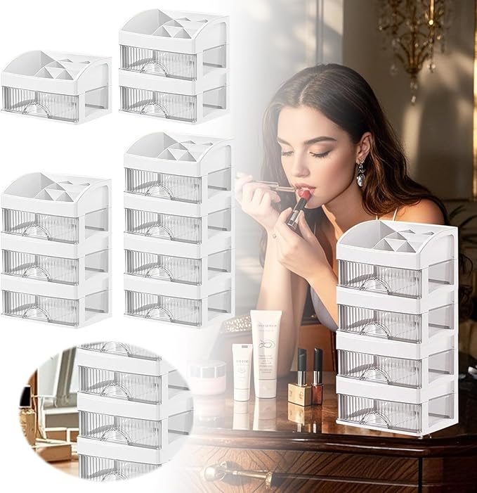 Makeup and Jewelry Organizer-Multilayer Transparent Drawer Storage,Desk Drawer Organizer-Cosmetics Jewelry Storage Cabinet,Desktop Rack for Stationery | Household Storage,for School Home (white, M)