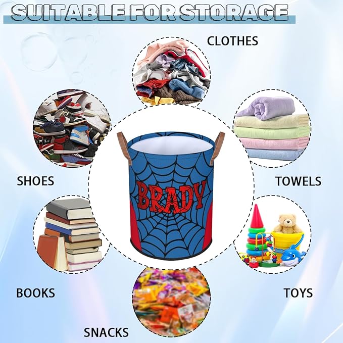 Spider Wed Personalized-Laundry-Hamper-Basket for Kids Custom Name Collapsible Storage Organizer Bin Dirty Clothes Toys Hamper for Boys Nursery in Laundry, Bedroom, Bathroom Wed-4