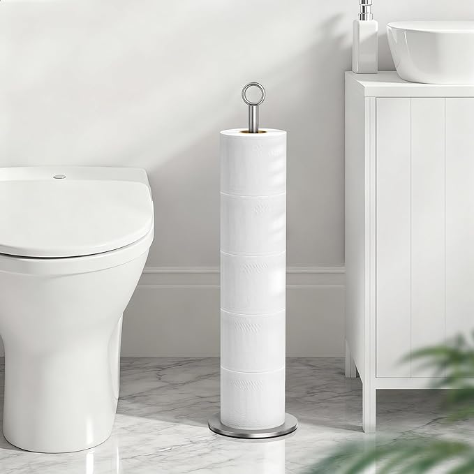 Toilet Paper Holder Stand - with Reserve Function, Free-Standing Toilet Paper Storage Holder, Stainless Steel