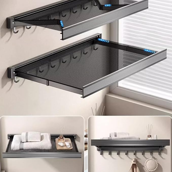 Foldable Wall Mounted Bathroom Shelf for Clothes and Towels Storage Aluminum Alloy Bathroom Storage Rack