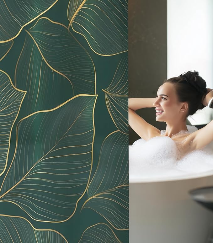 MAMUSE Shower Curtain for Bathroom - Cute Aesthetic Decorative Modern Girly Unique Girls Design Pretty Women Waterproof Fabric Cloth Cortinas de Baño Bathtub 72 x 72 Inch, Gold Plant