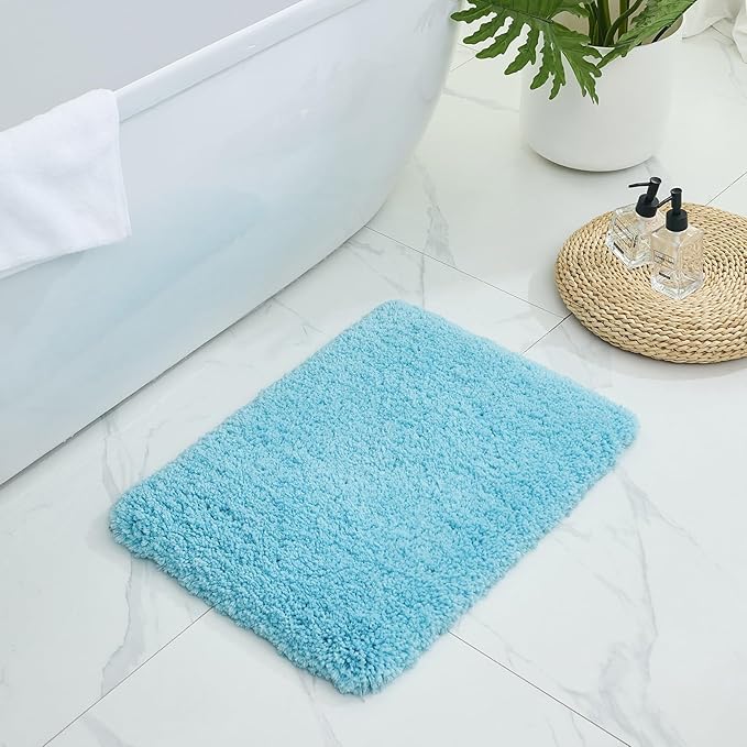 Bathroom Rugs Non Slip Washable, Ultra Thick Soft Microfiber Absorbent Bath Mats, High Density Foam Latex Non Slip Backing Bath Rugs, Fluffy Floor Carpet for Tub&Shower 24x17, Teal