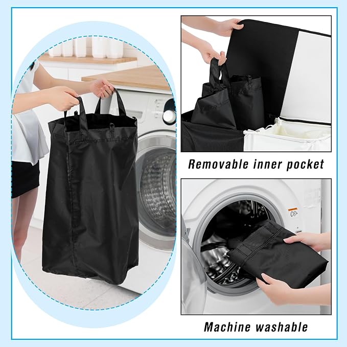 DoubleFill 154L Large Double Laundry Hamper with Lid and Removable Bags Laundry Basket 2 Section Collapsible Dirty Clothes Hamper for Bathroom Bedroom for Husband&Wife Parents or Couple (Mr. Mrs.)