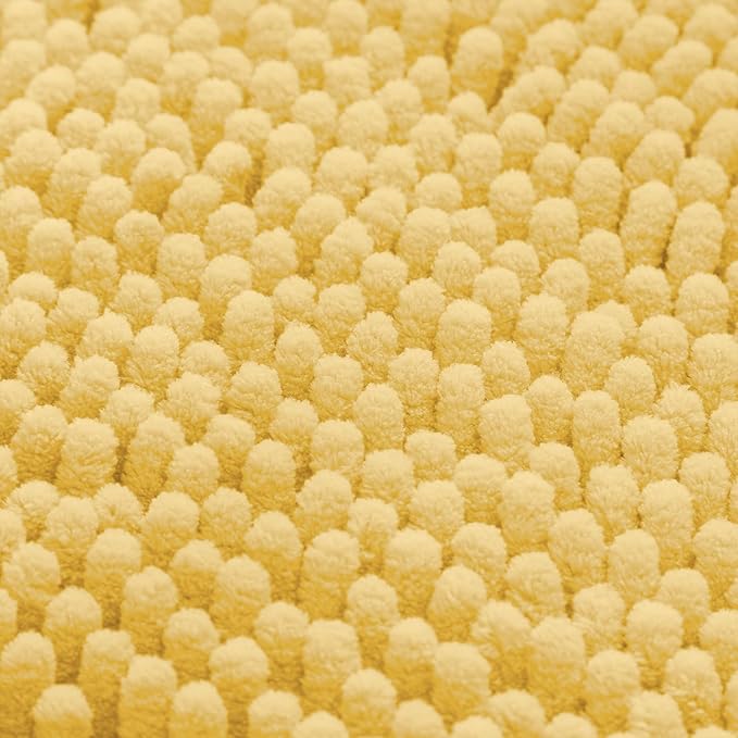 HOMEIDEAS 3 Pieces Bathroom Rugs, Ultra Soft Non Slip Absorbent Chenille Toilet Bath Mat Set (Yellow)
