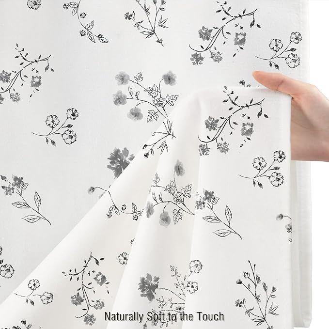 Black Floral Farmhouse Vintage Cotton Shower Curtain, French Country Shower Curtains for Bathroom, 72Wx72H