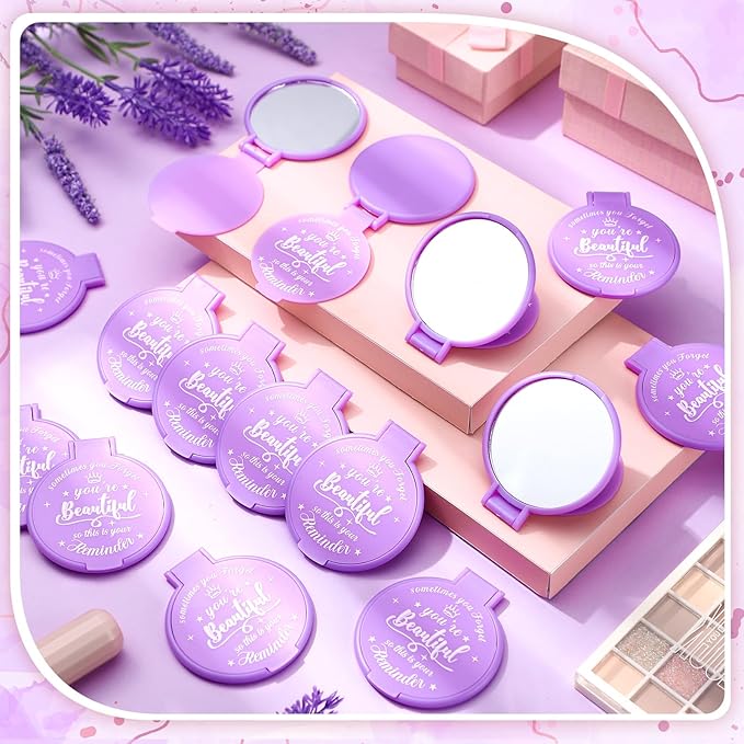 36 Pcs 2.76 Inch Inspirational Compact Mirror Bulk Women Small Gifts Graduation Party Favors Purse Mirror Pocket Mini Stuffer Items for Adult Coworker Cheerleader Employee (Purple)
