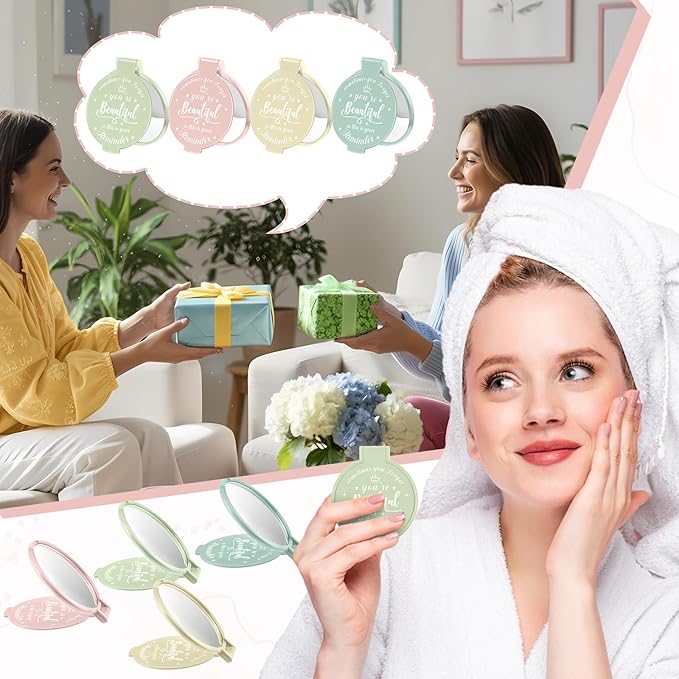 36 Pcs 2.76 Inch Inspirational Compact Mirror Bulk Women Small Gifts Graduation Party Favors Purse Mirror Pocket Mini Stuffer Items for Adult Coworker Cheerleader Employee (Light Colors)