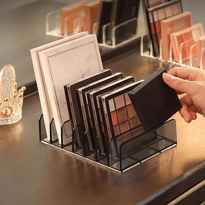 Makeup Palette Organizer2 Pack Acrylic Eyeshadow Palette Pallet,6.7x4.9x1.6 in 7 Sectons BPA-Free Make Up Blush,Contour Storage Holder Cosmetic Eye Shadow Display Stand Clear Rack Vanity Holder(Grey)