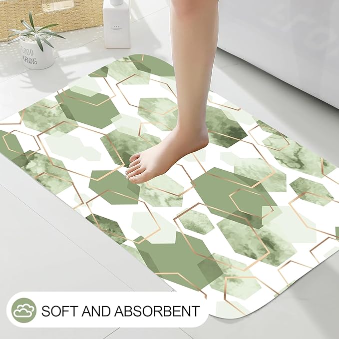 Muuyi 4Pcs Sage Green Geometric Shower Curtain Set, Neutral Modern Art Deco Shower Curtain with Hooks, Elegant Trendy Simple Bathroom Sets with Shower Curtain and Rugs, 71 * 71in