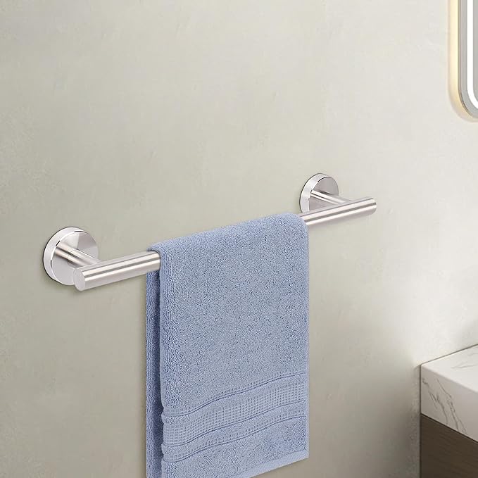 Livabber Bath Towel Bar, 304 Stainless Steel Towel Rack, Heavy Duty Towel Holder Wall Mounted for Bathroom/Kitchen, Usable Hanging Length-9.3 Inch, Total Length-12 Inch (Brushed Nickel)