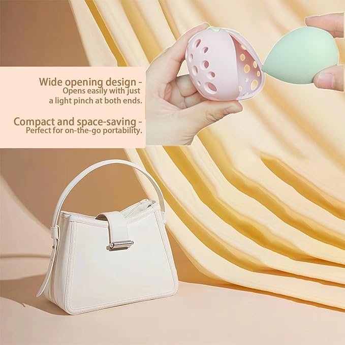 Makeup Sponge Holder Strawberry-shaped Stylish Cosmetic Sponge Storage Case Stainless Steel Makeup Tool Compact & Lightweight Travel-Friendly Cute & Portable Silicone (B「Pink + Rose Gold」)
