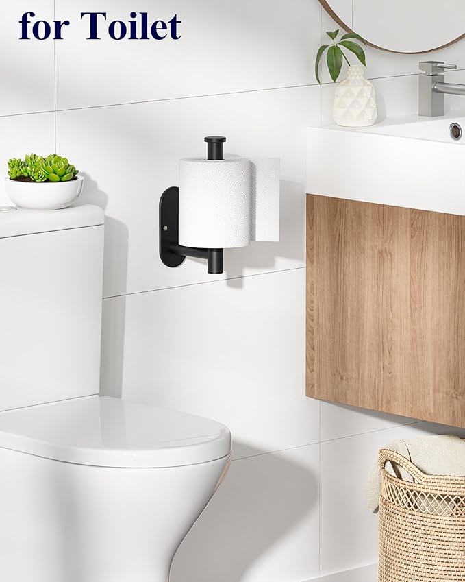 Kitsure Bathroom Toilet Paper Holder - Premium Waterproof Stainless Steel Wall-Mount & Adhesive Toilet Paper Holder, Installation, Ideal for Bathroom, Washroom, RV, Black, 6.5" L