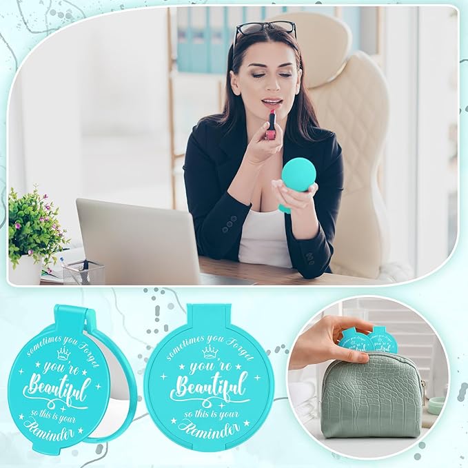 36 Pcs 2.76 Inch Inspirational Compact Mirror Bulk Women Small Gifts Graduation Party Favors Purse Mirror Pocket Mini Stuffer Items for Adult Coworker Cheerleader Employee (Mixed Color)