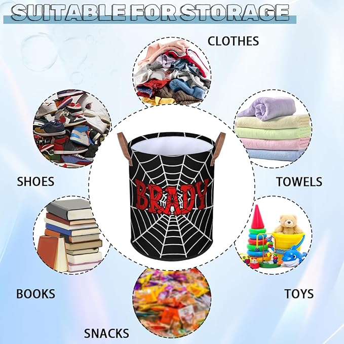 Spider Wed Personalized-Laundry-Hamper-Basket for Kids Custom Name Collapsible Storage Organizer Bin Dirty Clothes Toys Hamper for Boys Nursery in Laundry, Bedroom, Bathroom Wed-7