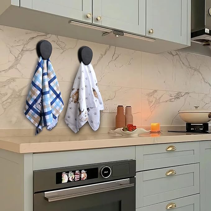 Besuerte Magic Black Hand Towel Holders - Adhesive Towel Rack Set of 2 - Bathroom Hangers for Towels - Kitchen Towel Holder - Bathroom Towel Holder Wall Mount - Peel and Stick Quick Drying